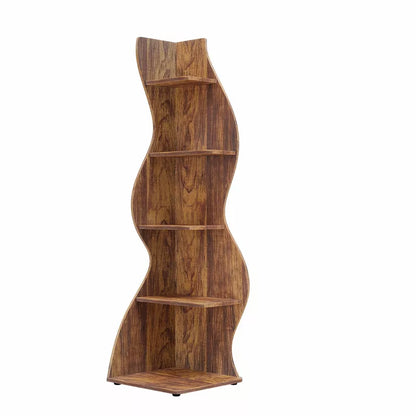 Lirago,18.9"L*18.9"W*70.08"H,5-Tier Corner Bookshelf - Modern Brown Wall Shelf with Adjustable Shelves for Home & Office