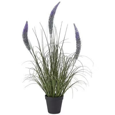 Artificial Foxtail Onion Grass Potted Plant - Purple & Green Faux Flowering Spikes - Fake Farmhouse Ornamental Greenery for Modern Home Decor