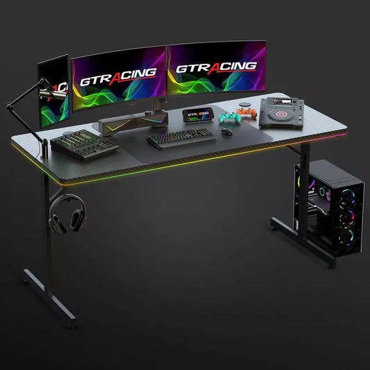 GTRACING RGB Gaming Desk T-Shaped Office Desk Spacious Work Surface Table, Black