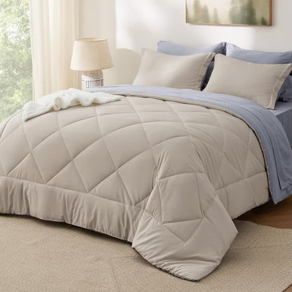 Bedsure Comforter Set - 7 Pieces Reversible Bed Set for All Seasons, Bed in a Bag with Down Alternative Comforter, Sheets, Pillowcases & Shams