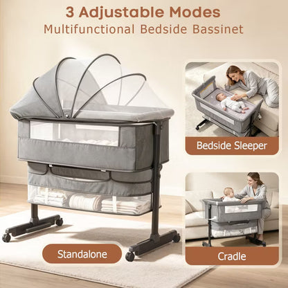 Baby Bassinet Bedside Sleeper, Portable 3-in-1 Design,Grey