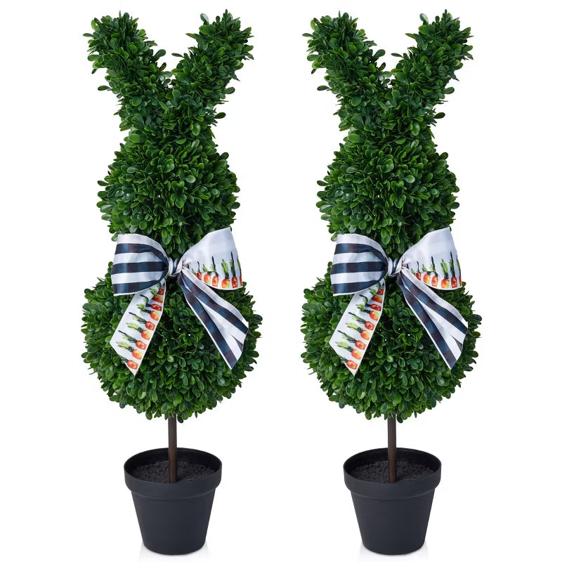 Dr.Planzen 3ft Artificial Bunny Topiary Trees, UV-Resistant Faux Boxwood Plants, Indoor & Outdoor Easter Decor for Front Porch Entryway Set of 2