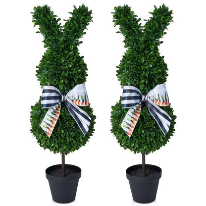 Dr.Planzen 3ft Artificial Bunny Topiary Trees, UV-Resistant Faux Boxwood Plants, Indoor & Outdoor Easter Decor for Front Porch Entryway Set of 2