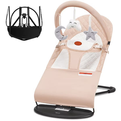 HKAI Baby Rocker Chair with 3 Modes, Rocker and Stationary Options, Infant Chair with Hanging Toys, Baby Bouncer