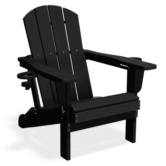 Hyleory Outdoor HDPE Folding Adirondack Chairs with 2 Cup Holders-Weatherproof Patio Accent Chair for 380 LBS Weight Capacity