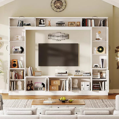 AMERLIFE 98" W Wall Unit TV Stand with Storage for TVs up to 80", White