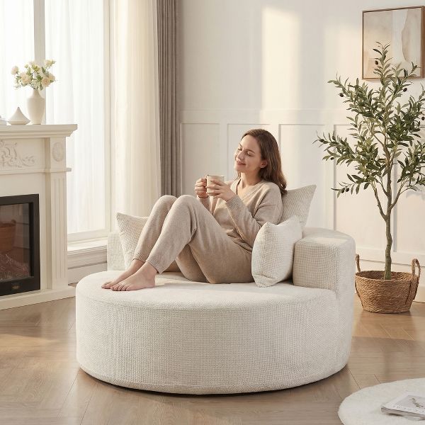 55" Chenille Single Sofa Bed – Fluffy Modern Sleeper Chair, No Assembly Required, Multi-Purpose Lounger for Living Room, Bedroom & Projection Room