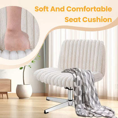 KERDOM Fluffy Fur Office Chair,Adjustable Swivel Desk Chair, Height Adjustable,Soft Comfy Seat,for Bedroom Vanity Home Office, No Wheels,Beige