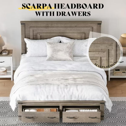 Farmhouse Bed Frame with 54" Tall Geometric Headboard