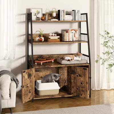 Hooseng Cat Furniture, Large Storage Space Cat Furniture, Furniture Wooden Cat tree, Cat Furniture with 3 Shelves and Doors