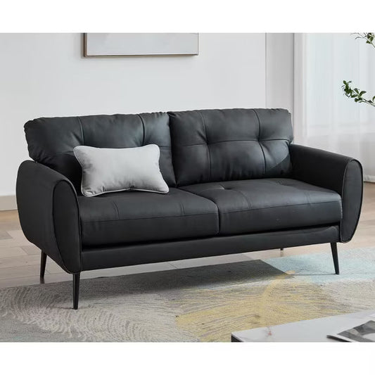 TYBOATLE 61" Faux Leather Loveseat Sofa, Mid-Century Modern Tufted Couch for Small Spaces, Comfy 2-Seater for Living Room, Bedroom, Office