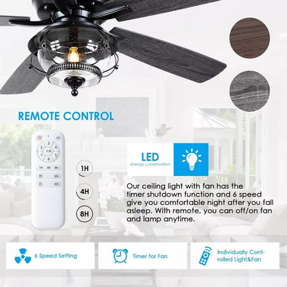 Kviflon 52 Inch Ceiling Fans with Light and Remote, 6 Speeds Reversible Blades for Kitchen,Dining Room,Outside Patios
