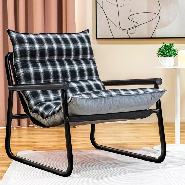 Hooseng Modern Accent Chair, Fluffy Living Room Chair with Removable Cushion, Armchair Chairs With Metal Frame for Bedroom Balcony Reading Room