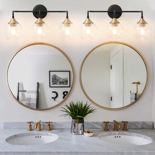 POWLIG Modern Vanity Light - Dimmable Bathroom Wall Sconce with Clear Glass Shades, Perfect for Mirror Lighting