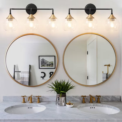 POWLIG Modern Vanity Light - Dimmable Bathroom Wall Sconce with Clear Glass Shades, Perfect for Mirror Lighting