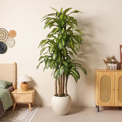 DR.Planzen 6/7/8FT Artificial Dracaena Tree in White Pot, Realistic Faux Dracaena Plant , Perfect Present for Indoor Outdoor Home Decor
