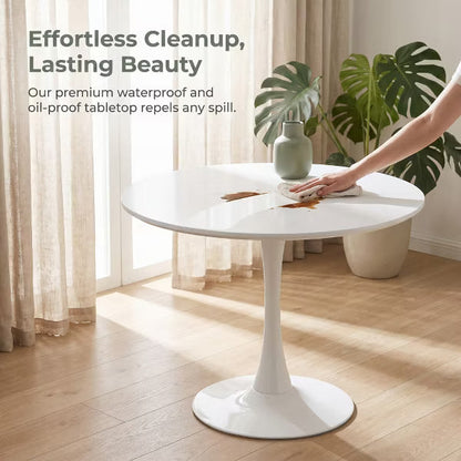 Modern 31.5" Round Dining Table, Mid-Century Pedestal Kitchen Furniture, Leisure Coffee Table for Small Spaces, Pure White
