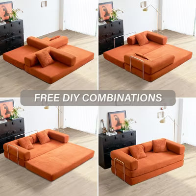 JOYRACER Convertible Sleeper Sofa Bed with 2 Pillows, Folding Mattress Couch, Removable Washable Floor Sofa for Small Spaces, Off White