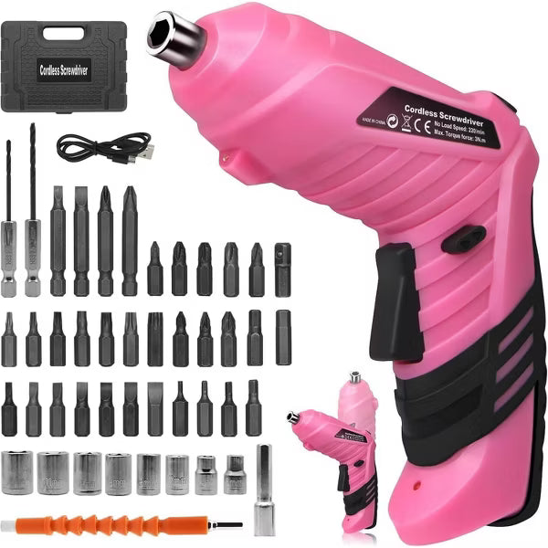 Hoey Cordless Screwdriver, 47 in 1 Electric Screwdriver,Dual Position Handle with USB Cable LED Light for Home Office DIY Tools