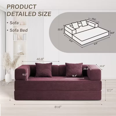JOYRACER Convertible Sleeper Sofa Bed with 2 Pillows, Folding Mattress Couch, Removable Washable Floor Sofa for Small Spaces, Off White