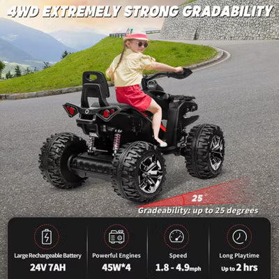 JOYRACER 24V Kids Ride-On ATV, 2-Seater 4-Wheeler Quad Electric Powerful Car w/ 800W Motor, Remote, High/Low Speed, Bluetooth/MP3 & LED for Big Kids