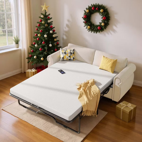 Mjkone Queen Size Pull Out Sofa Bed, 2-in-1 Convertible Sleeper Sofa Bed with Memory Foam Mattress
