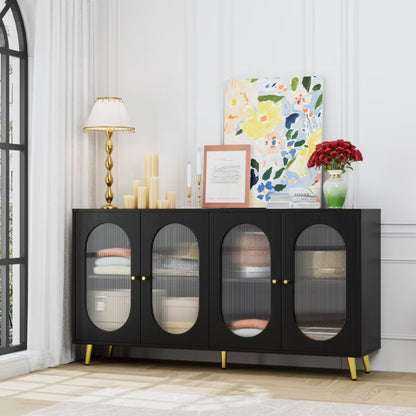 Hooseng Sideboard Buffet Cabinet, Modern Sideboard Cabinet with Acrylic Doors and Two Storage Shelves, Modern Sideboard for Dining Room
