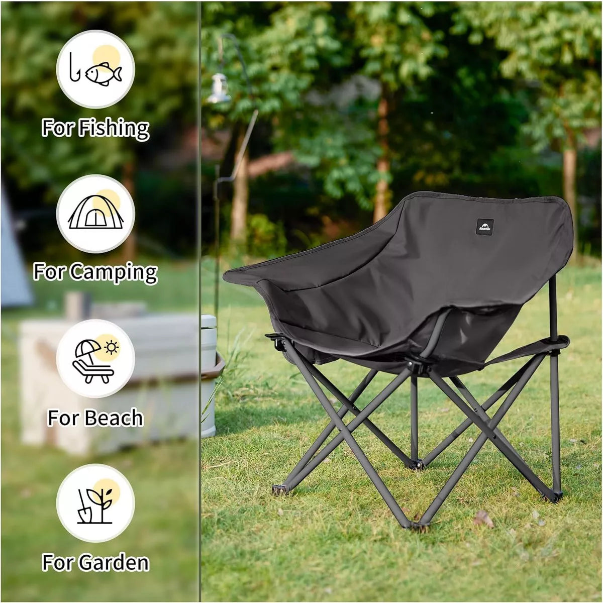 Naturehike Foldable Camping Chair Can bear 110 kg Fishing Chair Portable folding chair With armrest and two pockets
