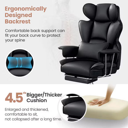 KERDOM Office Desk Chair, Big and Tall Executive Chair with Footrest, Ergonomic Reclining High Back Support, Black