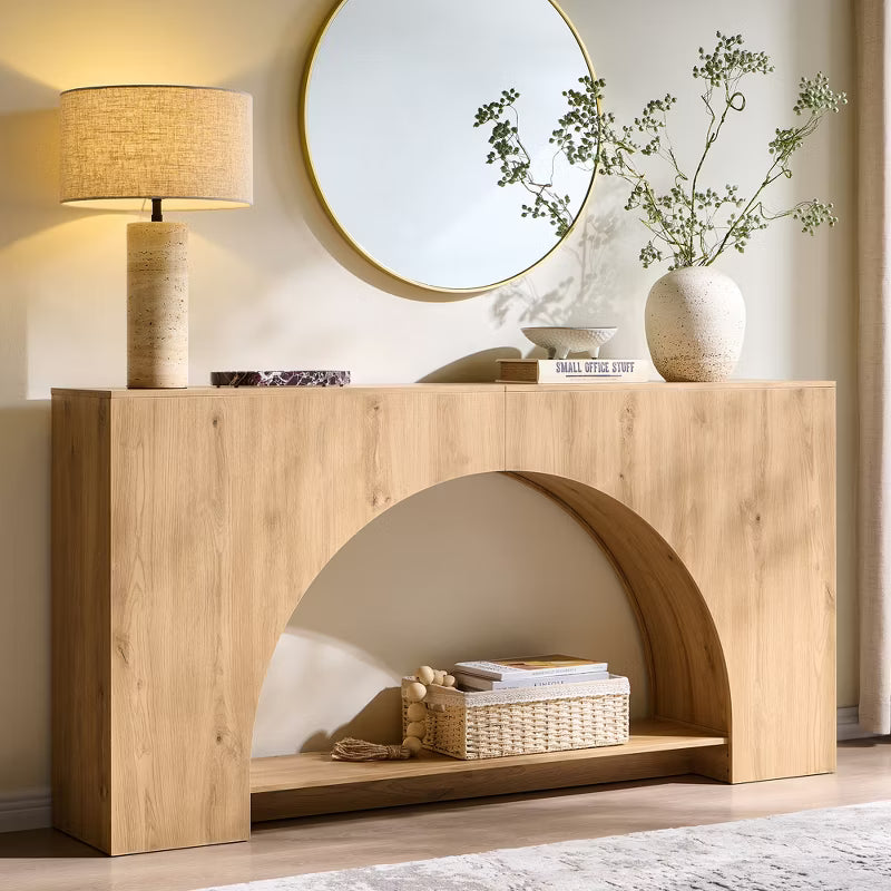 Console Table with Arched Open Shelf, 63" Modern Console Table with Storage, Narrow Console Table for Entryway Living Room