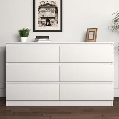 Resenkos 6 Drawer Wide Chest of Drawers, Storage Drawer Organizer, Traditional Bedroom Dresser, Sideboard Buffet for Living Room, White