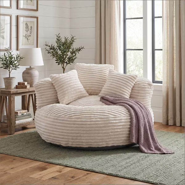 Giant Corduroy Bean Bag Sofa with Armrest & 3 Pillows, Aesthetic Cloud Chair for Adults, Comfy Memory Foam Lazy Couch for Reading, Dorm, Bedroom Vibe