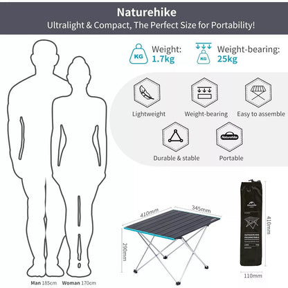Naturehike FT08 Portable Camping Table, Ultralight Aluminum Folding Beach Table with Carry Bag for Outdoor Cooking, Picnic, Camp, Boat, Travel