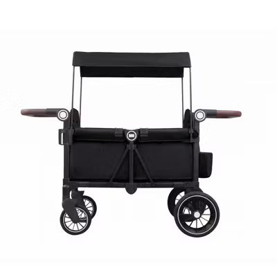 Kinder King All-Terrain Stroller Wagon for 2 Kids with Canopy, Shock-Absorbing Wheels, Snack Tray, Storage Bag & Adjustable Handle, Black