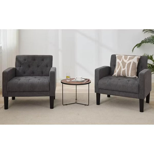 TYBOATLE Tufted Black Leather Accent Chair, Mid-Century Armchair for Office, Living Room, Bedroom