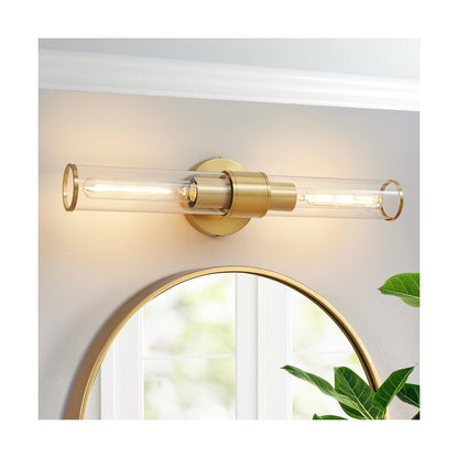 POWLIG 19.84" Modern Wall Sconce - 2-Light Dimmable Bathroom Vanity Light with Transparent Glass Shade