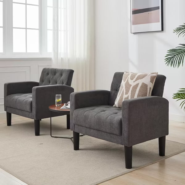 TYBOATLE Tufted Black Leather Accent Chair, Mid-Century Armchair for Office, Living Room, Bedroom