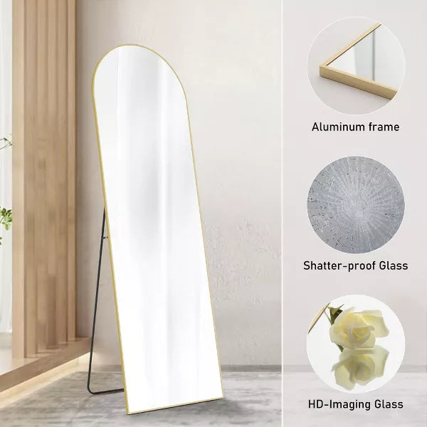 Wooakway Metal Arch Full Length Mirror Freestanding Mirror Wall Mirror Decorative Mirror Black/Gold