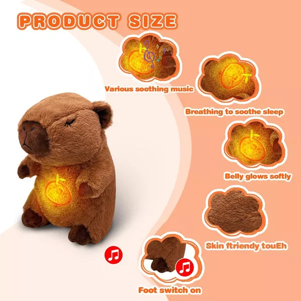 TITQWOP Capybara Breathing Stuffed Animal,Anxiety Relief Sleeping Plush with Realistic Breathing Motion & Soothing Music Lights Portable Plushies