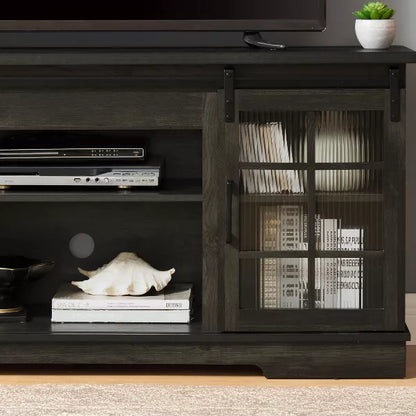 Wooakway Multipurpose Sliding Door TV Stand Large Storage Cabinet with 2 Sliding Fluted Glass Tempered Doors