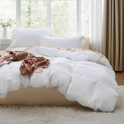 Duvet Cover Set 3pcs Prewashed Fabric Queen Size White - Bedsure