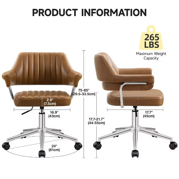KERDOM Modern Swivel Office Desk Chair, PU Leather Chair Height Adjustable, Simple Assembly, Camle