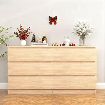CIPACHO Brown 6 Drawer Double Dresser, Modern Chest of Drawers with Wide Storage for Closet, Bedroom, Living Room