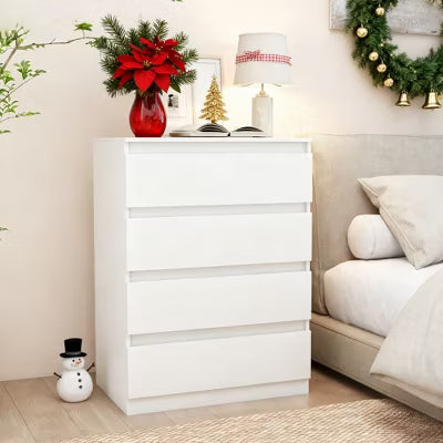 CIPACHO White 4-Drawer Handle-Free Dresser - Modern Wooden Tall Nightstand for Bedroom