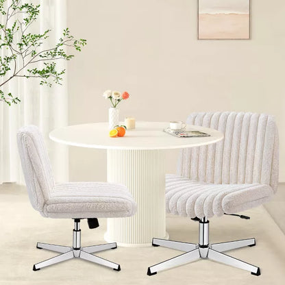 KERDOM Fluffy Fur Office Chair,Adjustable Swivel Desk Chair, Height Adjustable,Soft Comfy Seat,for Bedroom Vanity Home Office, No Wheels,Beige