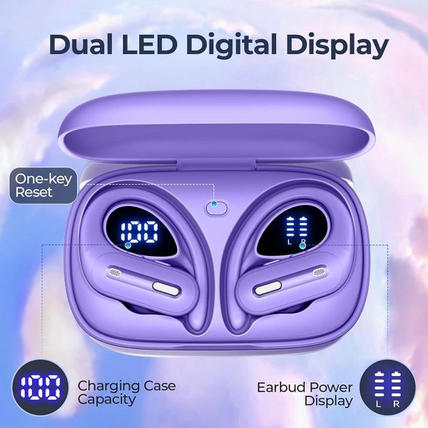 OFNEX Wireless Earbuds Bluetooth 5.3 Headphones 90 Hrs Playtime Ear buds with Wireless Charging Case Power Display Over-ear Earphones
