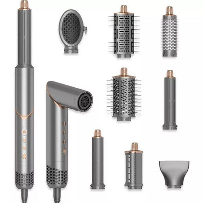 Dryhsip 8-in-1 Foldable Hot Air Styler, High-Speed Hair Dryer Brush with 7 Attachments, Negative Ion, 3 Heat/Speed Settings, Travel-Friendly, Gray