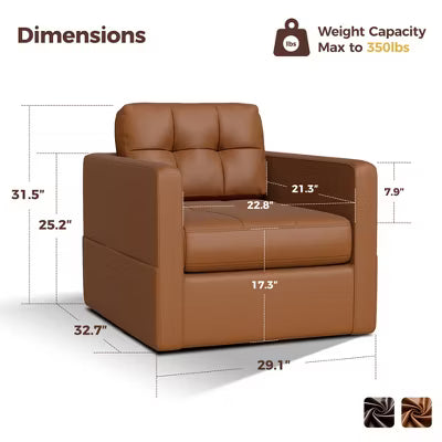 KERDOM Modern Modern Faux Leather Armchair, Swivel Accent Armchair with Back Cushion, Sturdy Frame, Brown