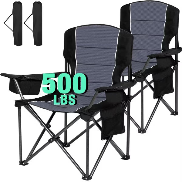 SUNSPIRE Oversized Camping Folding Chair 2-Pack, Heavy Duty Lightweight Portable Chair with Cup Holder Pocket for Outdoor Beach Sports Fishing Black