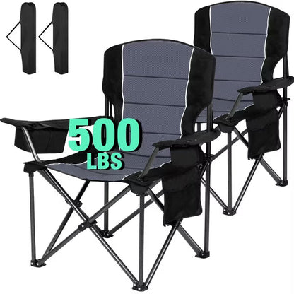 SUNSPIRE Oversized Camping Folding Chair 2-Pack, Heavy Duty Lightweight Portable Chair with Cup Holder Pocket for Outdoor Beach Sports Fishing Black